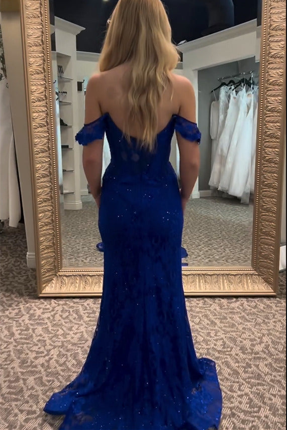 Mermaid Off the Shoulder Magenta Sequin Prom Dress with Appliques