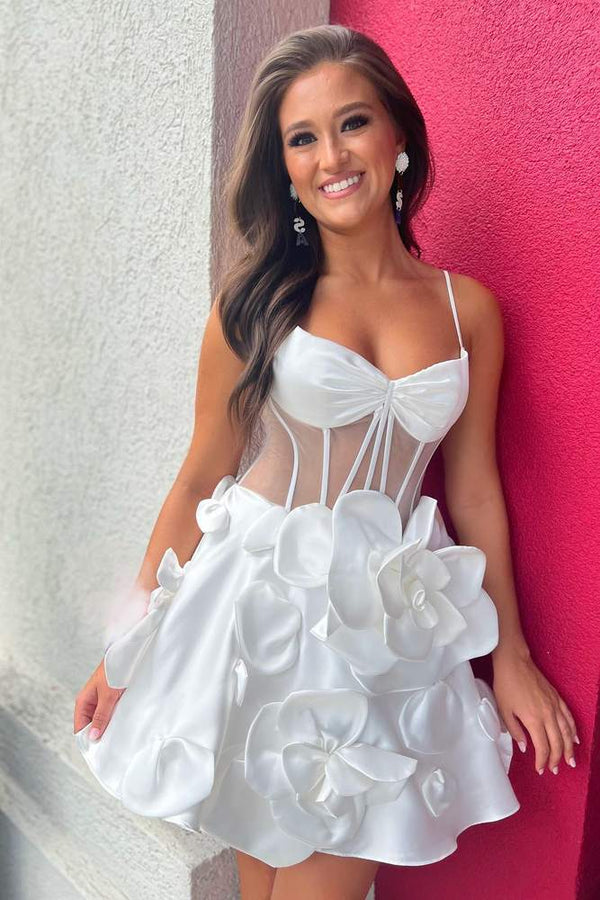 Straps Pink Corset Short Cocktail Dress with Rosette