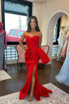 Sweetheart Ice Red Mermaid Prom Dress with Bow
