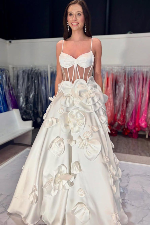 Spaghetti Straps A-Line Prom Dress with 3D Floral