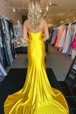 Strapless Pleated Bow Mermaid Prom Dress