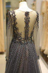 Gorgeous Sheer Long Sleeves Beaded Prom Dress