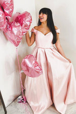 Off the Shoulder Floor Length Pink Prom Dress