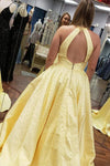 Elegant Halter Beaded Hollow Out Yellow Prom Dress