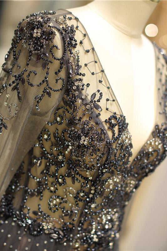 Elegant V-Neck Long Sleeve Prom Dress With Sequin Details