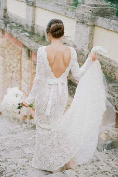 Princess Long Sleeves Mermaid Ivory Lace Wedding Dress