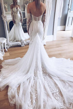 Long Strapless Chapel Train Mermaid White Wedding Dress