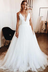 Long Deep V-Neck Empire A-line White Wedding Dress