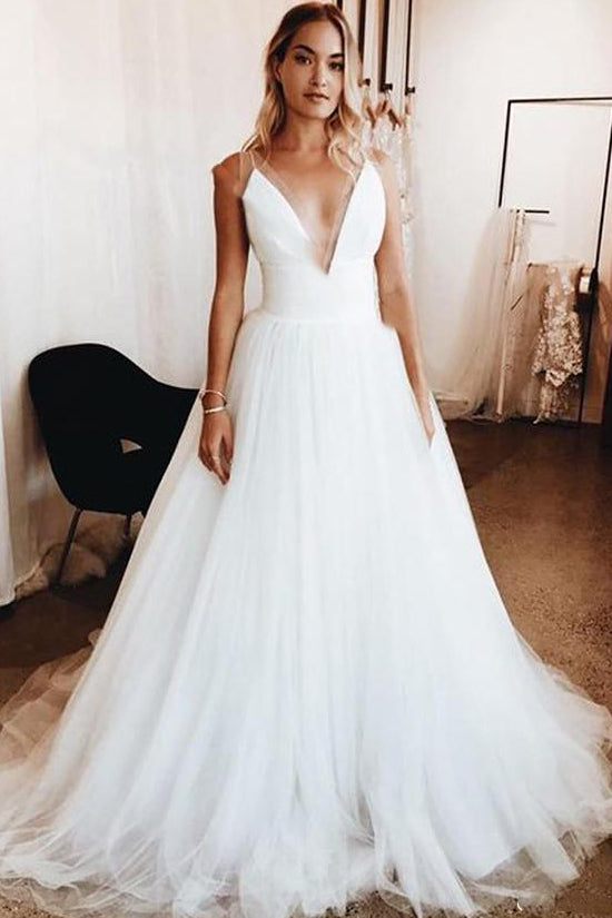 Long Deep V-Neck Empire A-line White Wedding Dress FancyVestido Long Deep V-Neck Empire A-line White Wedding Dress FancyVestido