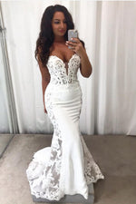 Long Sweetheart Mermaid White Wedding Dress with Lace