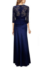 3/4 Sleeves Sheath Lace Navy Blue Long Party Dress