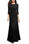 3/4 Sleeves Sheath Lace Navy Blue Long Party Dress