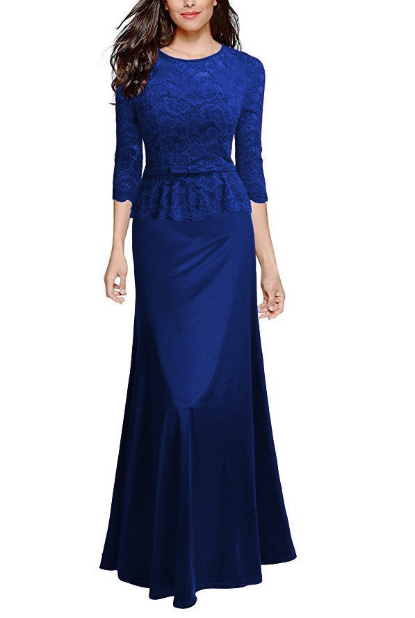 3/4 Sleeves Sheath Lace Navy Blue Long Party Dress FancyVestido 3/4 Sleeves Sheath Lace Navy Blue Long Party Dress FancyVestido