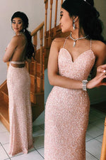 Sparkly Sequin Pink Prom Dress with Open Back