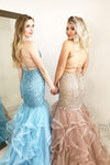 Cascading Ruffles Mermaid Prom Gown with Open Back