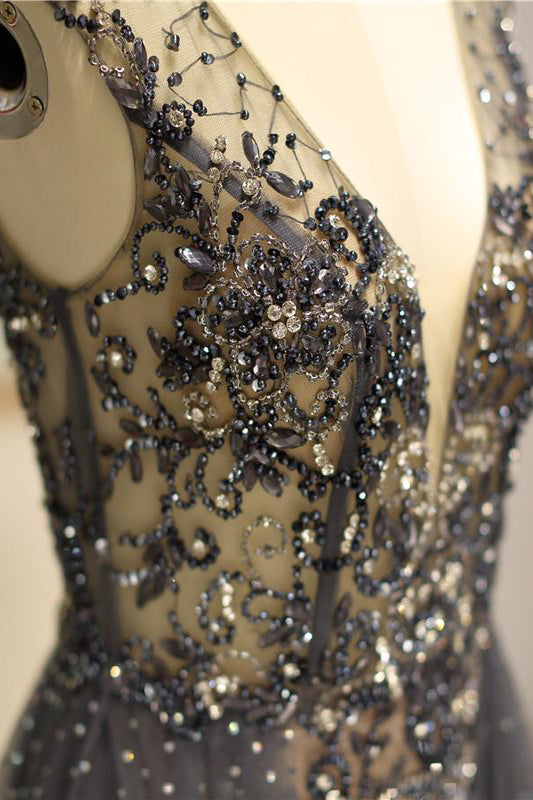 Sleeveless A-Line Evening Gown With Sequin And Bead Embellishments