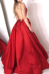 Spaghetti Straps Long Red Prom Dress with Slit