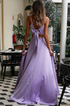 Two Piece Straps Lavender Long Prom Dress with Bowknot Back