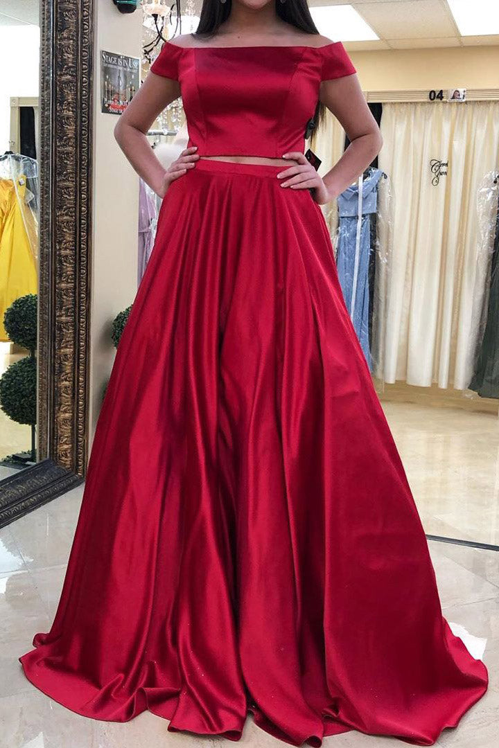 Two Piece Off the Shoulder Long Red Prom Dress FancyVestido Two Piece Off the Shoulder Long Red Prom Dress FancyVestido