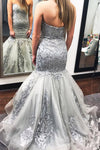 Plus Size Sweetheart Mermaid Silver Long Prom Dress with Appliques