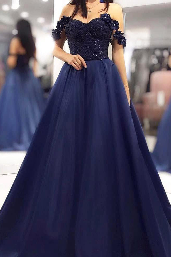 chinese dress ladies Off the Shoulder Dark Navy Long Prom Dress with Lace Top – FancyVestido
