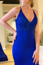 Mermaid Lace-Up Long Royal Blue Prom Dress