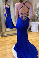 Mermaid Lace-Up Long Royal Blue Prom Dress