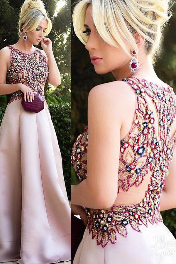 Gorgeous Beaded Floral Blush Pink Long Prom Dress