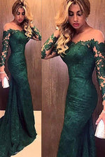Illusion Sleeves Off the Shoulder Mermaid Lace Hunter Prom Dress