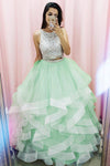 Princess Two Piece Champagne Prom Dress with Sequins Top