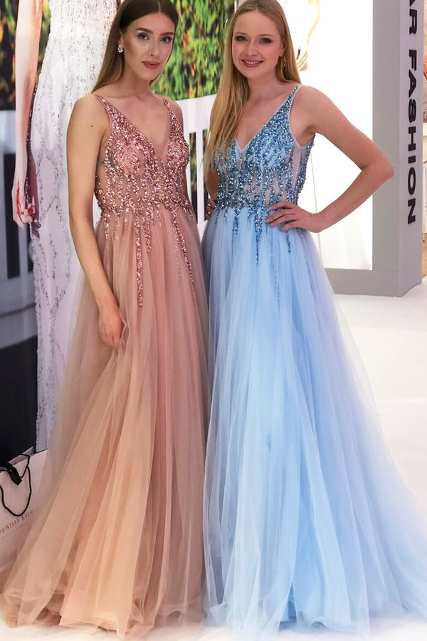Sleeveless Pink Sequin Applique Tulle Maxi Party Dress