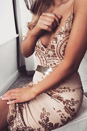 Spaghetti Straps Sequins Short Party Dress