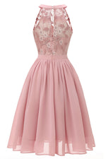 Sleeveless Short Pink Party Dress with Lace