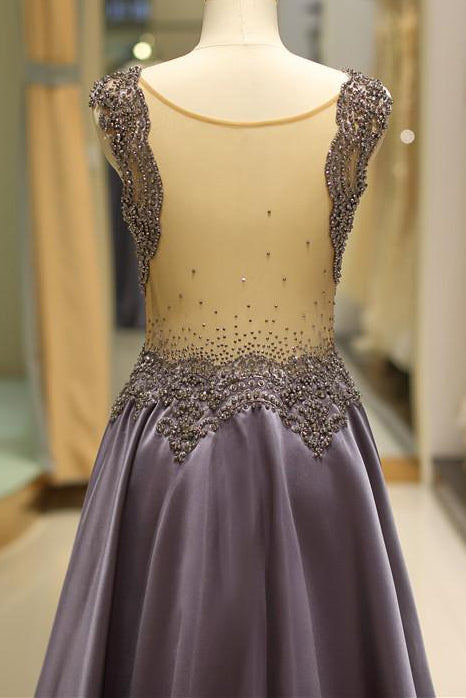 Metallic Purple Satin Floor Length Dress With Embellished Top
