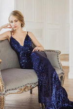 Mermaid Champagne Sequined Party Dress with Open Back