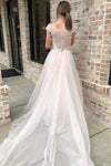 Long Cap Sleeves A-line V-Neck Baby Pink Wedding Dress