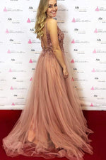 Sparkly Pink Long Prom Dress with Beaded Top