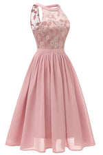 Sleeveless Short Pink Party Dress with Lace