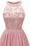 Sleeveless Short Pink Party Dress with Lace