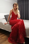 Mermaid Champagne Sequined Party Dress with Open Back