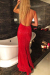 Mermaid Champagne Sequined Party Dress with Open Back