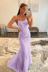 Stunning Blue Lace Appliqus Long Prom Dress