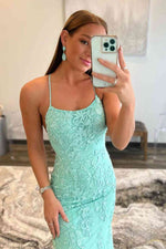 Stunning Blue Lace Appliqus Long Prom Dress