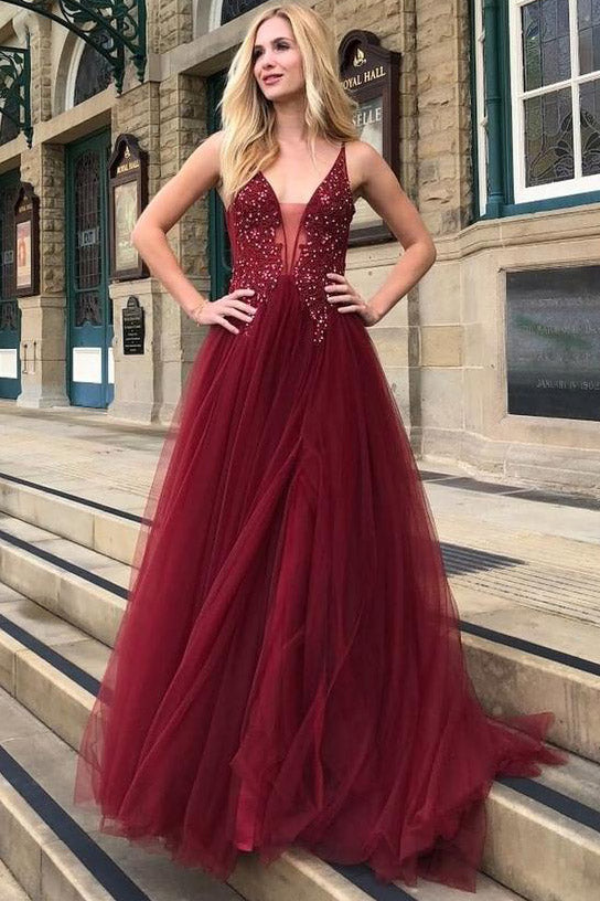 Elegant Plum Purple Tulle Formal Evening Gown