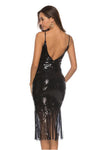 V-Back Tassel Sequins Champagne Party Dress