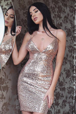 Spaghetti Straps Sequins Short Cocktail Party Dress
