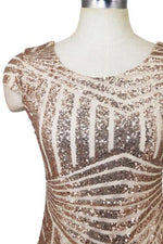 V-Back Sequins Gold Tea Length Party Dress