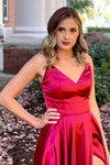 A-Line Long Red Prom Dress with Slit