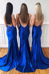 Mermaid Backless Ruched Royal Blue Long Prom Dress