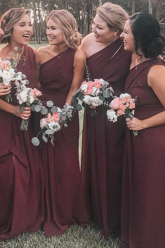 One Shoulder Burgundy Chiffon Long Bridesmaid Dress FancyVestido One Shoulder Burgundy Chiffon Long Bridesmaid Dress FancyVestido